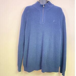 L.L.Bean Blue Knitted organic Cotton Blue Mens sweater 3/4 Zip Chunky Warm XXL